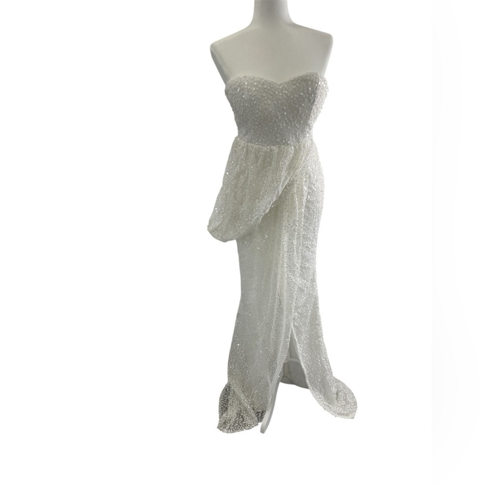 White Strapless Sweetheart Bridal Gown with Slit